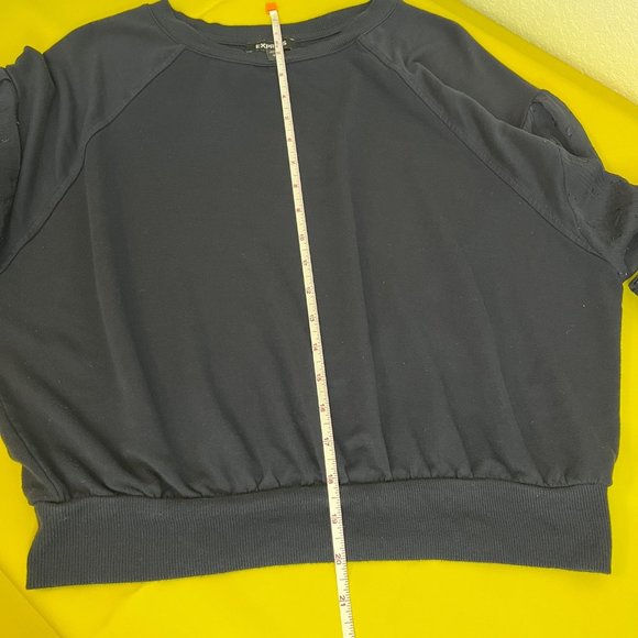 Express Sweatshirt with 3/4 length sheer sleeves, Navy, Size XS - Picture 7 of 8
